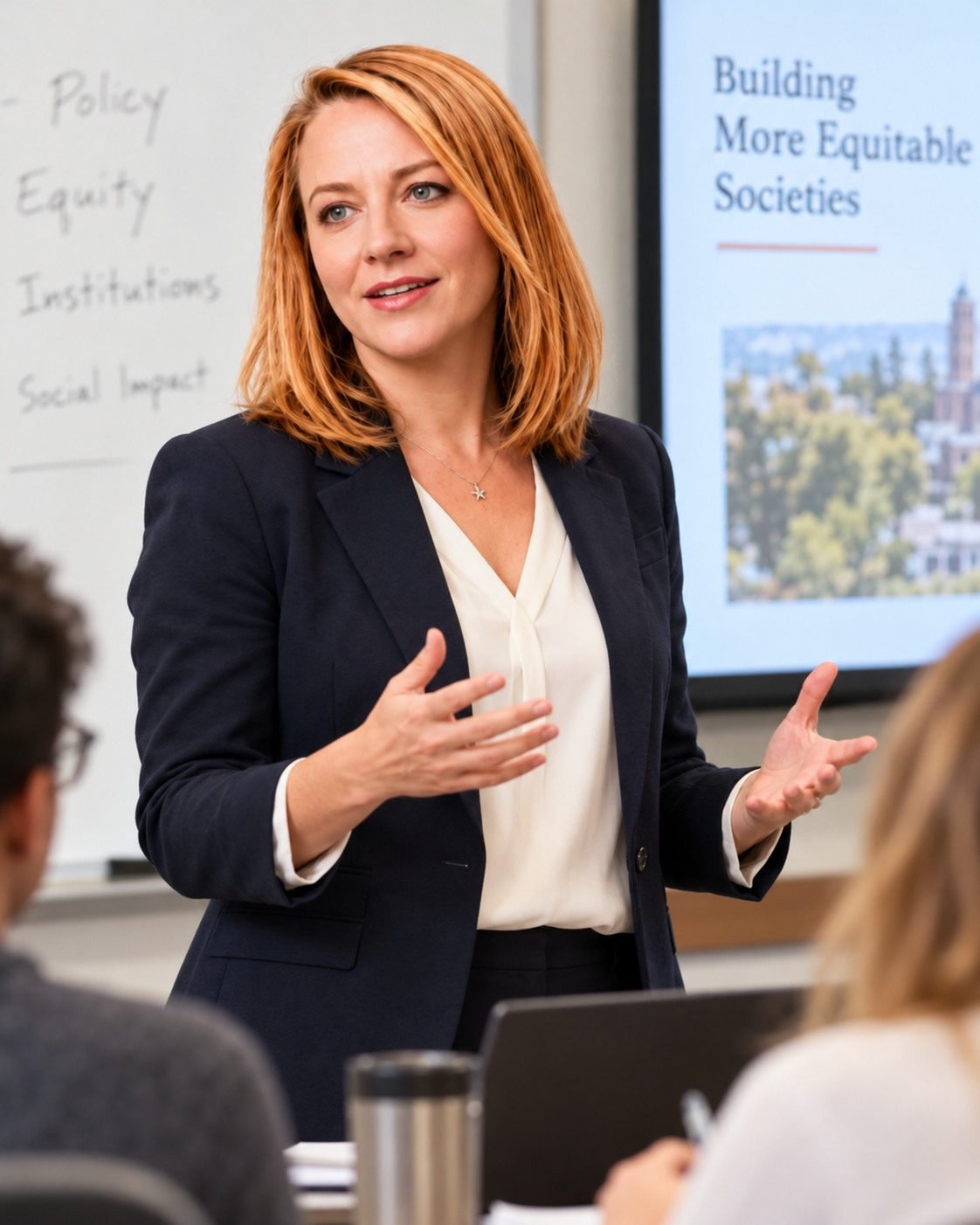 Illustrative editorial portrait of seminar instruction