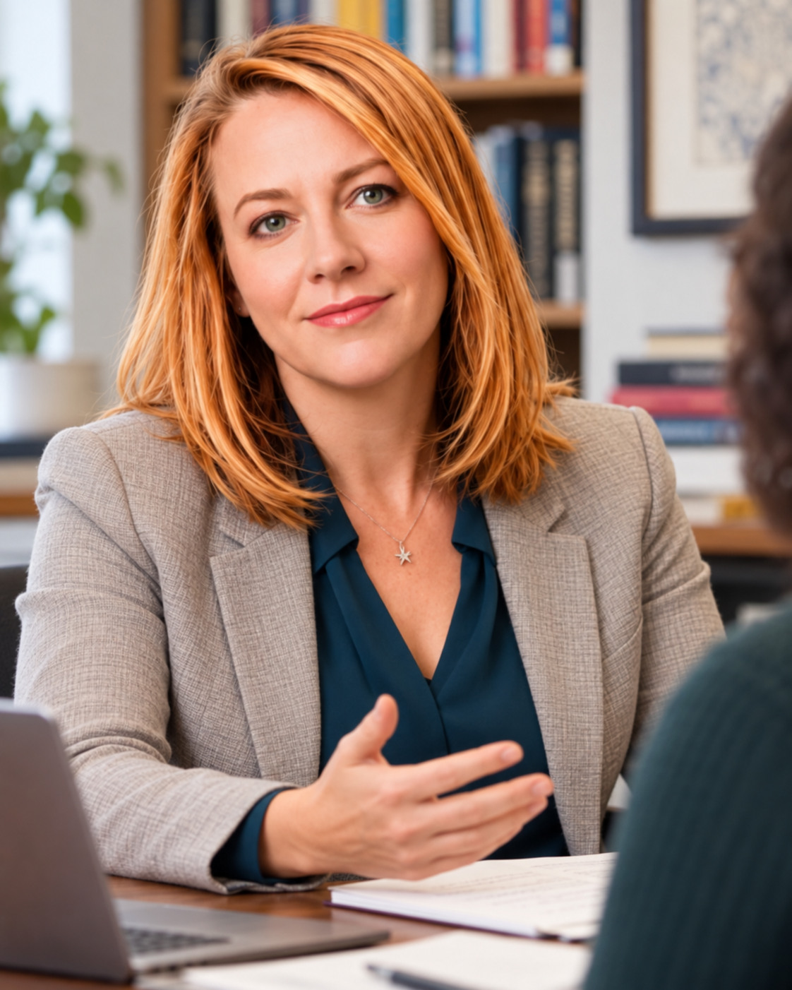 Illustrative portrait of Laura D. Young in an academic mentoring conversation